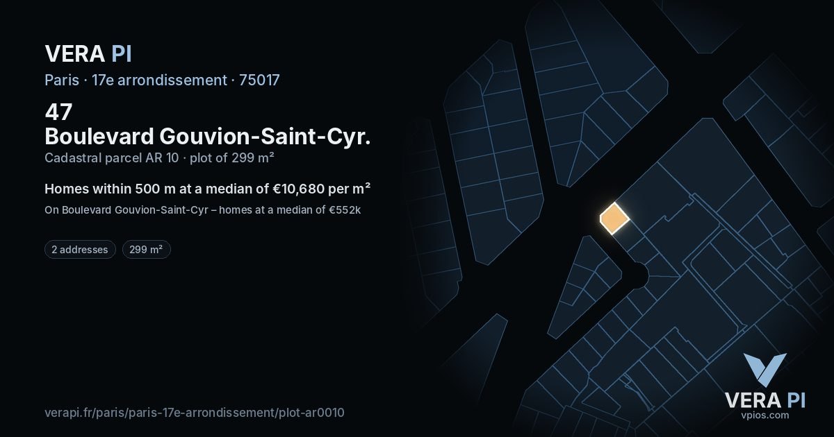 47 Boulevard Gouvion-Saint-Cyr, 17e arrondissement at night – the plot lit, the parcels around coloured by the prices near them