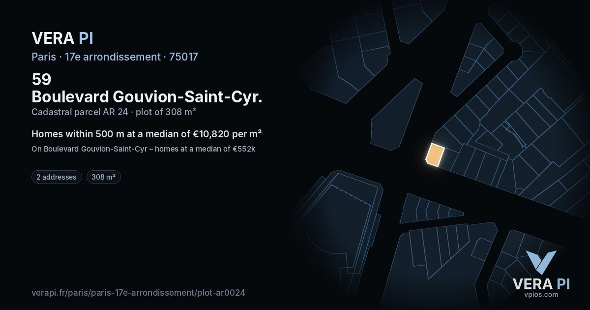 59 Boulevard Gouvion-Saint-Cyr, 17e arrondissement at night – the plot lit, the parcels around coloured by the prices near them