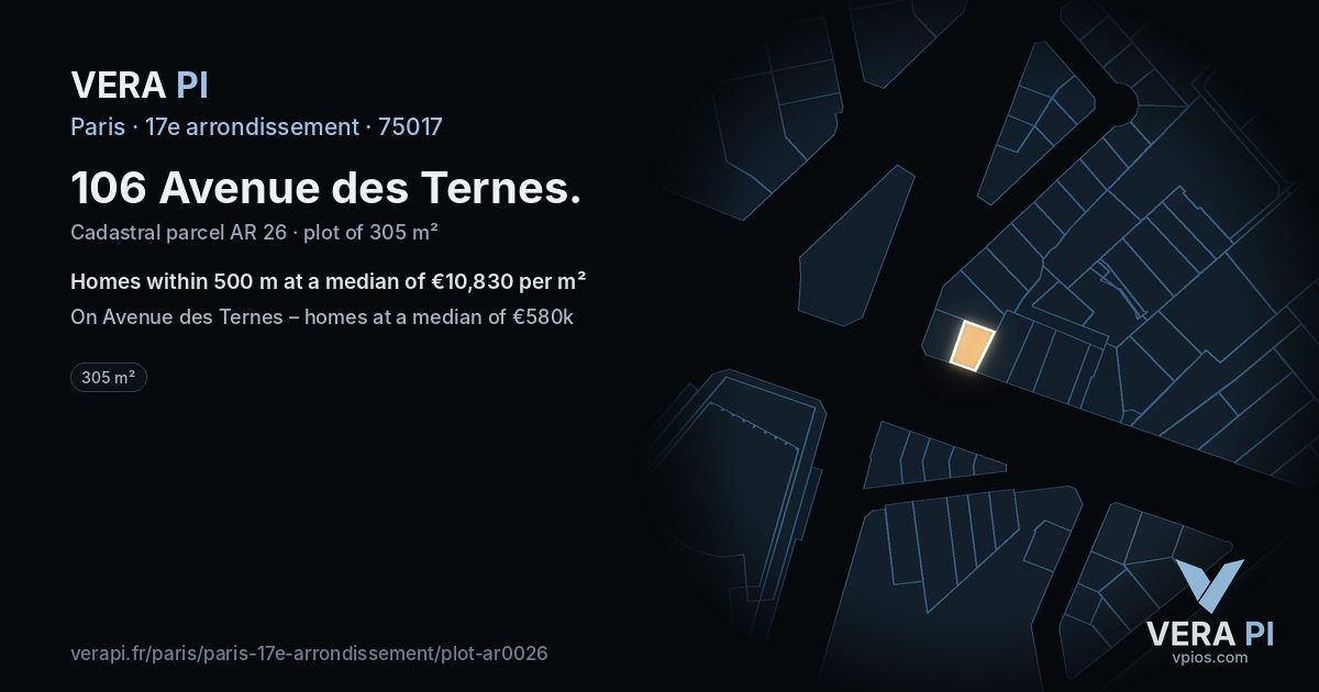 106 Avenue des Ternes, 17e arrondissement at night – the plot lit, the parcels around coloured by the prices near them