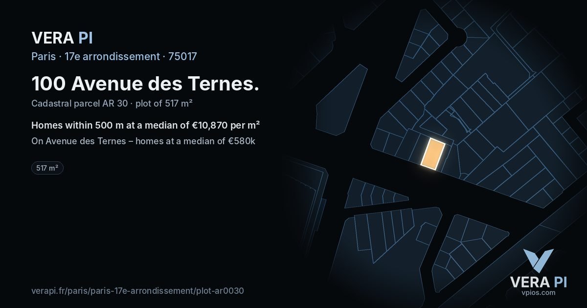 100 Avenue des Ternes, 17e arrondissement at night – the plot lit, the parcels around coloured by the prices near them