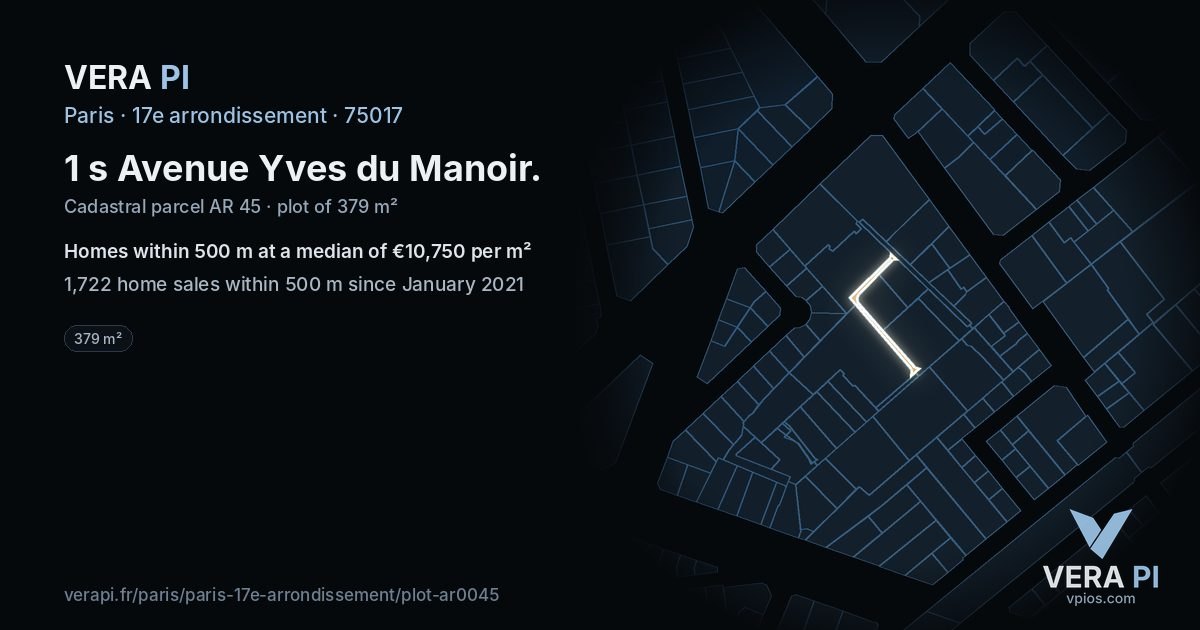 1 s Avenue Yves du Manoir, 17e arrondissement at night – the plot lit, the parcels around coloured by the prices near them