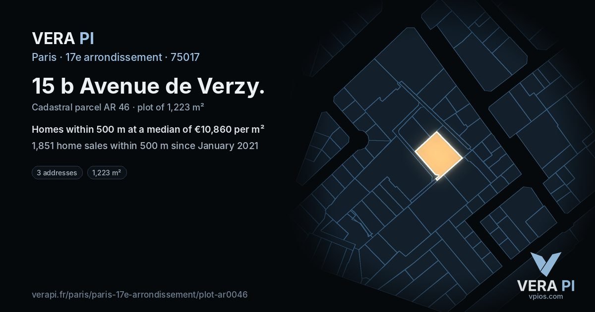 15 b Avenue de Verzy, 17e arrondissement at night – the plot lit, the parcels around coloured by the prices near them
