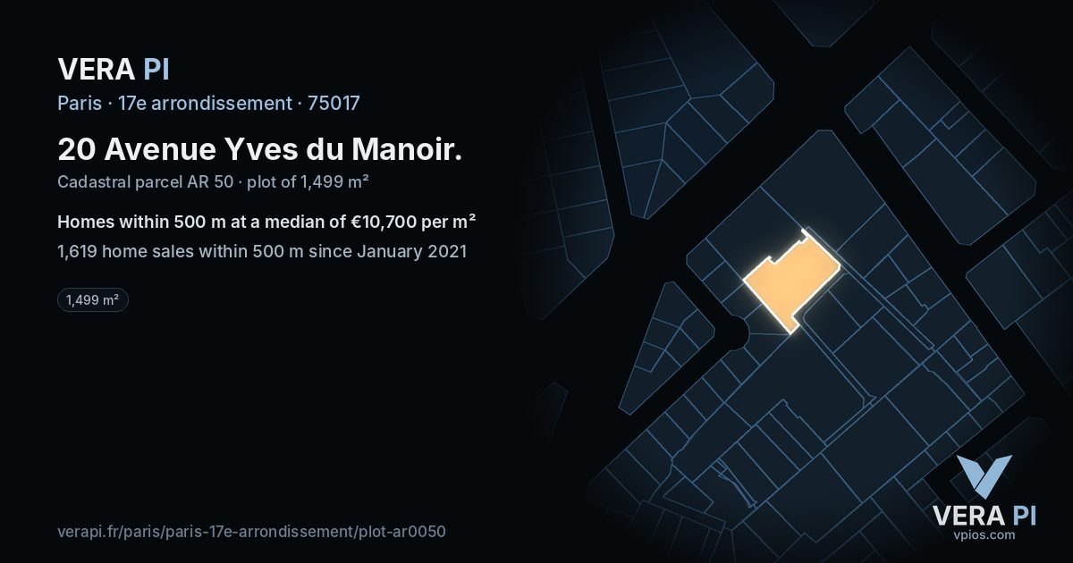 20 Avenue Yves du Manoir, 17e arrondissement at night – the plot lit, the parcels around coloured by the prices near them