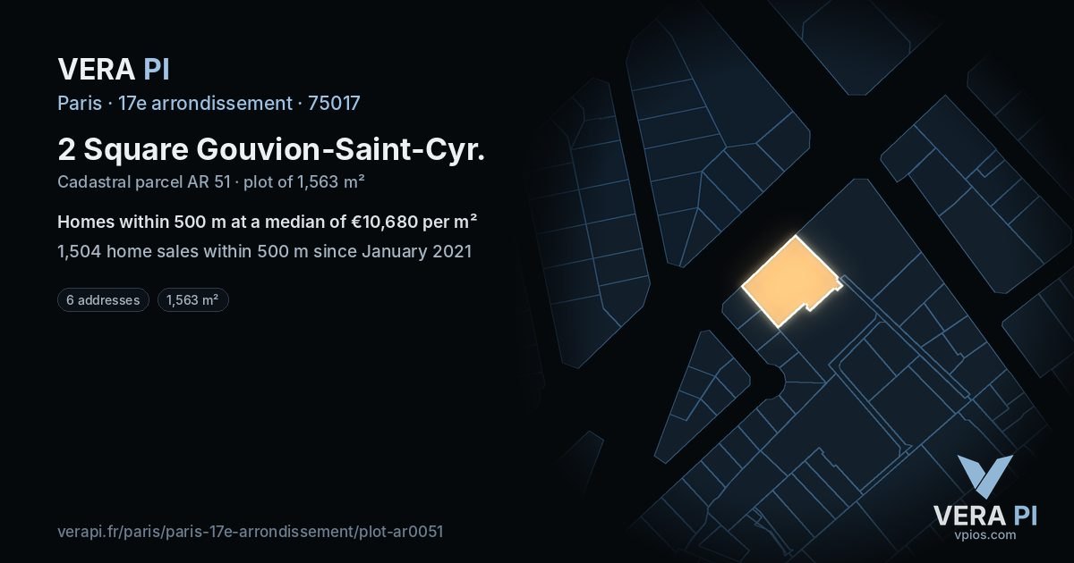 2 Square Gouvion-Saint-Cyr, 17e arrondissement at night – the plot lit, the parcels around coloured by the prices near them
