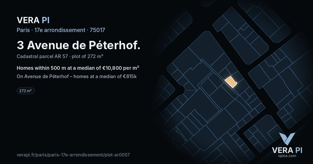 3 Avenue de Péterhof, 17e arrondissement at night – the plot lit, the parcels around coloured by the prices near them