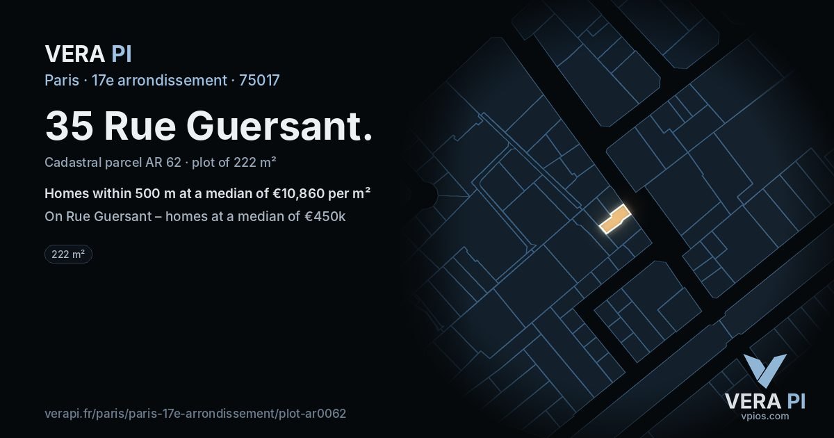35 Rue Guersant, 17e arrondissement at night – the plot lit, the parcels around coloured by the prices near them