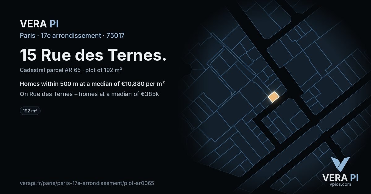 15 Rue des Ternes, 17e arrondissement at night – the plot lit, the parcels around coloured by the prices near them
