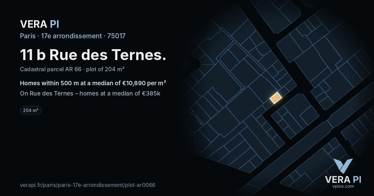 11 b Rue des Ternes, 17e arrondissement at night – the plot lit, the parcels around coloured by the prices near them