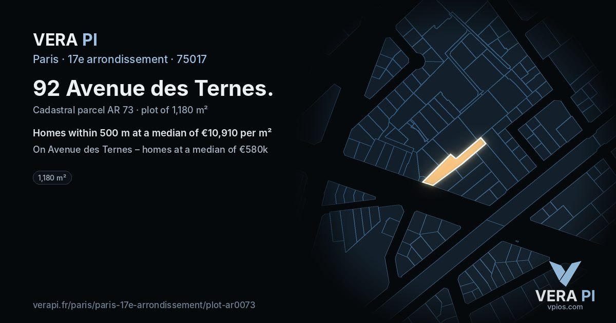 92 Avenue des Ternes, 17e arrondissement at night – the plot lit, the parcels around coloured by the prices near them
