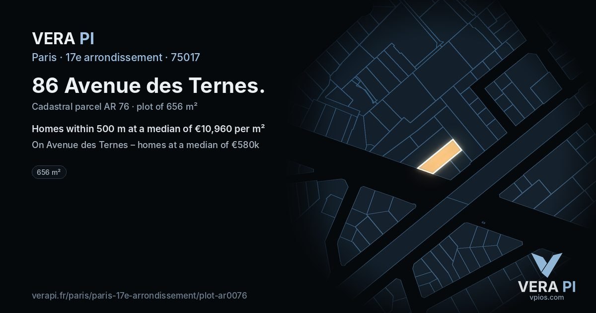 86 Avenue des Ternes, 17e arrondissement at night – the plot lit, the parcels around coloured by the prices near them
