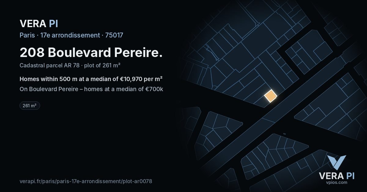 208 Boulevard Pereire, 17e arrondissement at night – the plot lit, the parcels around coloured by the prices near them