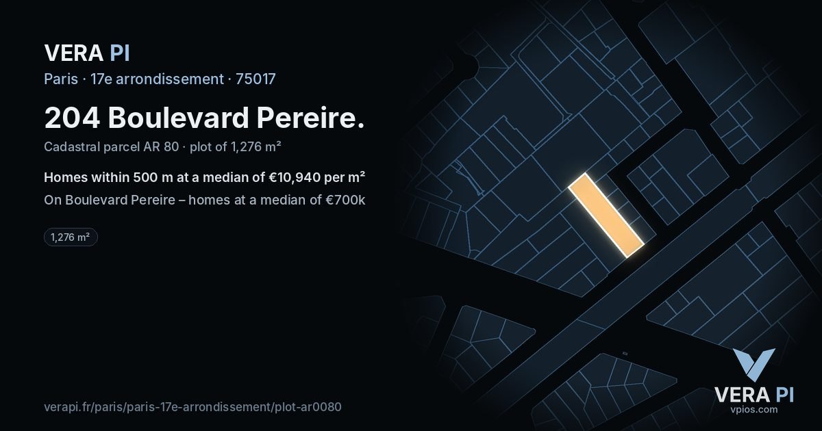 204 Boulevard Pereire, 17e arrondissement at night – the plot lit, the parcels around coloured by the prices near them