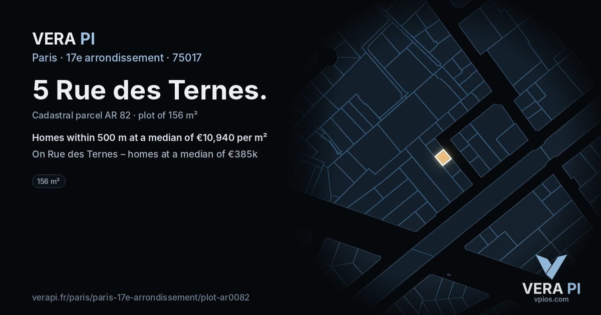 5 Rue des Ternes, 17e arrondissement at night – the plot lit, the parcels around coloured by the prices near them