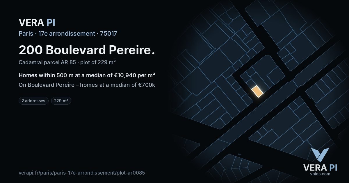 200 Boulevard Pereire, 17e arrondissement at night – the plot lit, the parcels around coloured by the prices near them
