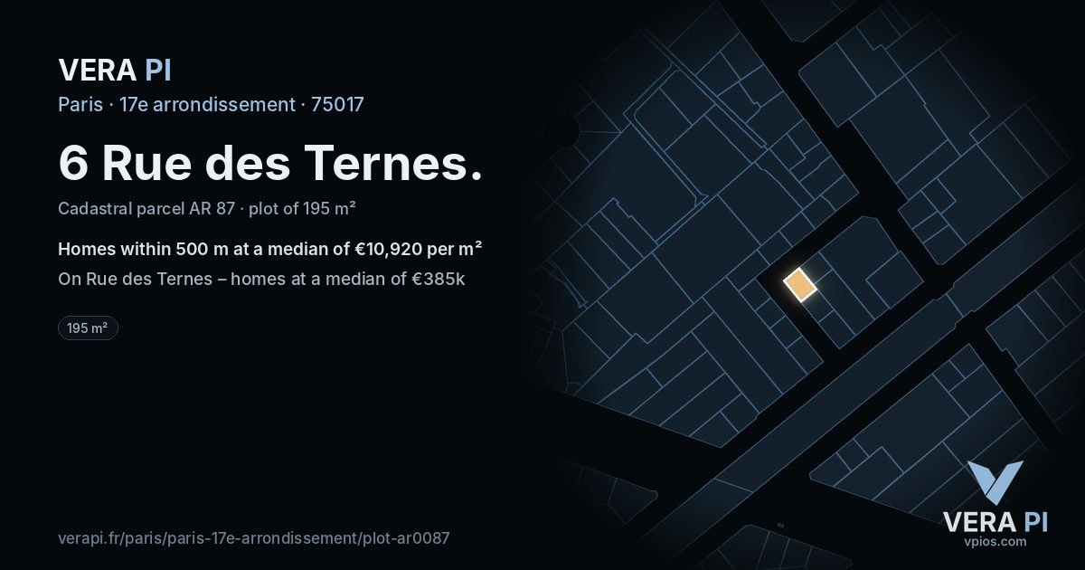 6 Rue des Ternes, 17e arrondissement at night – the plot lit, the parcels around coloured by the prices near them