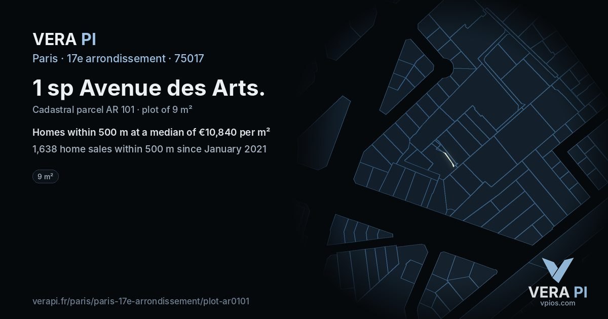 1 sp Avenue des Arts, 17e arrondissement at night – the plot lit, the parcels around coloured by the prices near them