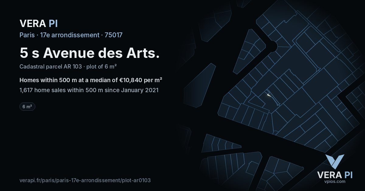 5 s Avenue des Arts, 17e arrondissement at night – the plot lit, the parcels around coloured by the prices near them