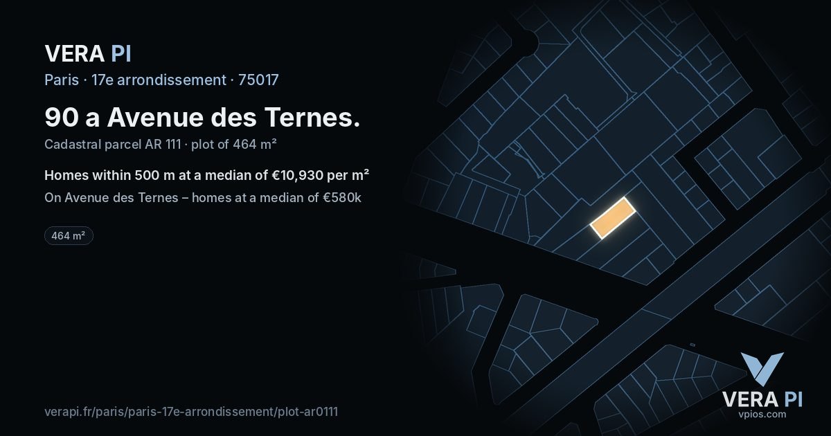 90 a Avenue des Ternes, 17e arrondissement at night – the plot lit, the parcels around coloured by the prices near them