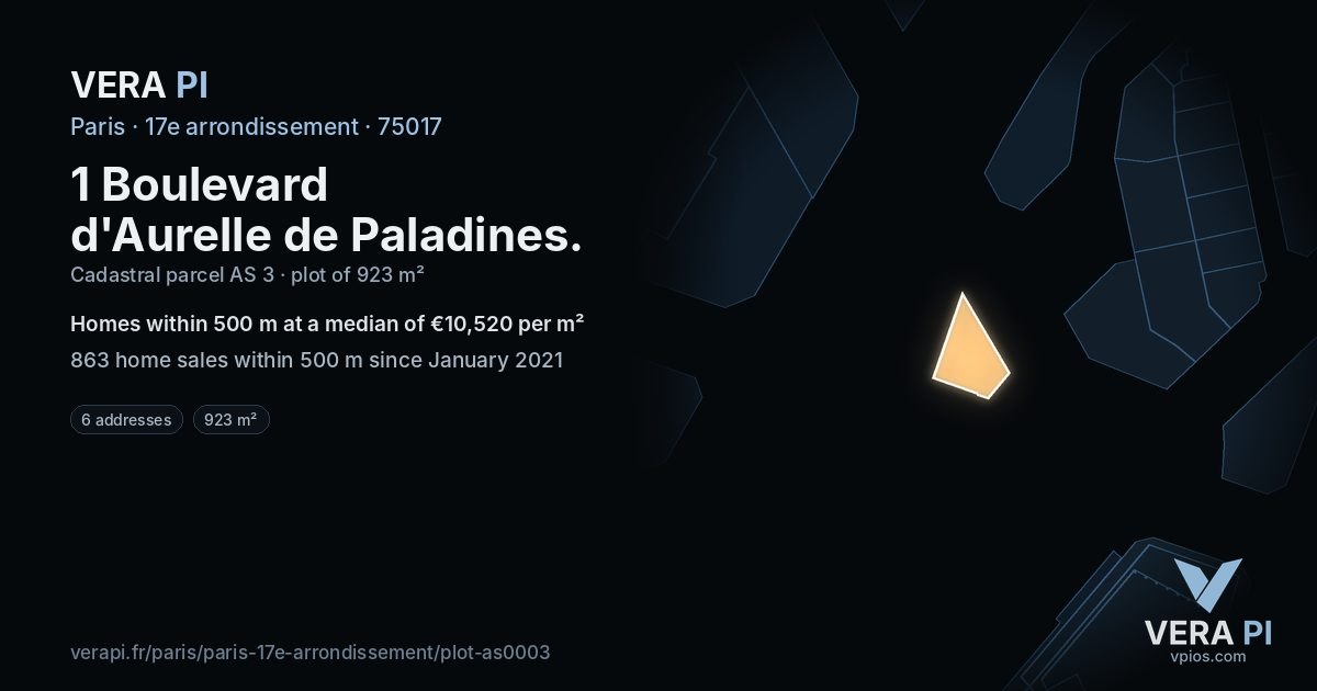 1 Boulevard d'Aurelle de Paladines, 17e arrondissement at night – the plot lit, the parcels around coloured by the prices near them