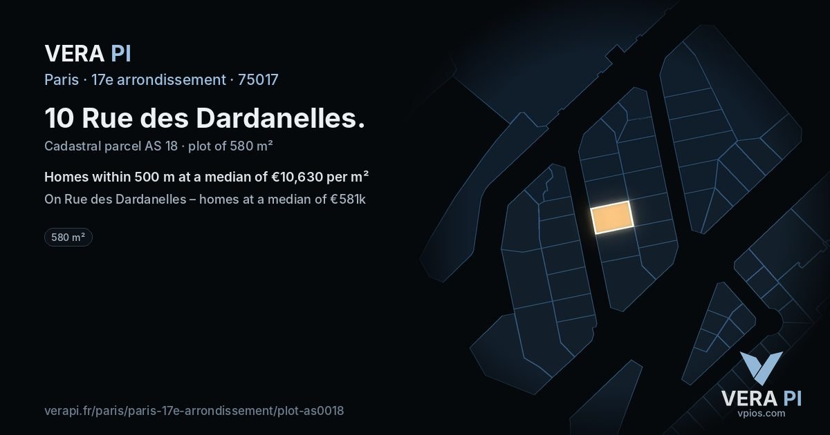 10 Rue des Dardanelles, 17e arrondissement at night – the plot lit, the parcels around coloured by the prices near them