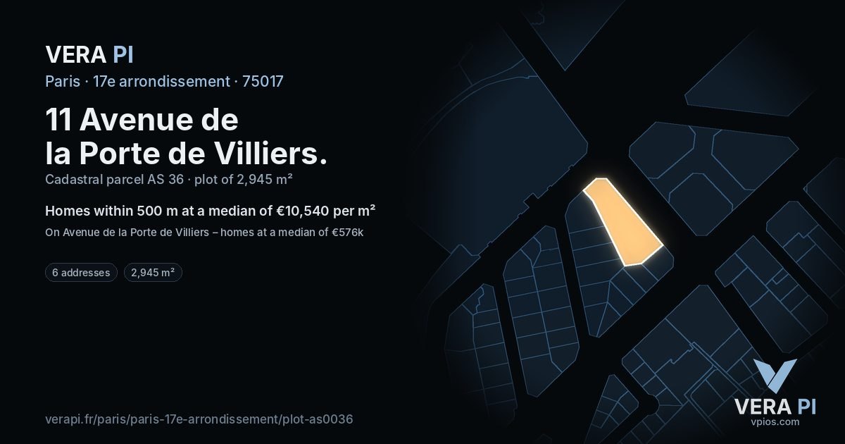 11 Avenue de la Porte de Villiers, 17e arrondissement at night – the plot lit, the parcels around coloured by the prices near them