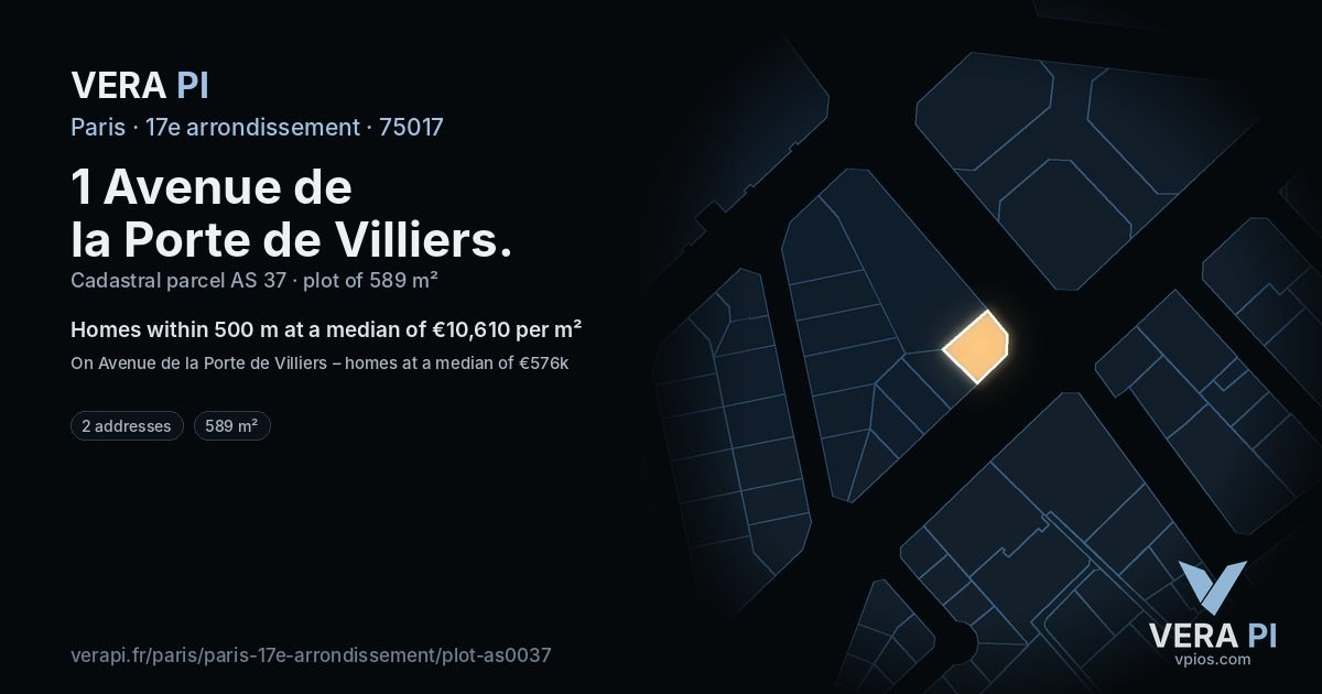 1 Avenue de la Porte de Villiers, 17e arrondissement at night – the plot lit, the parcels around coloured by the prices near them