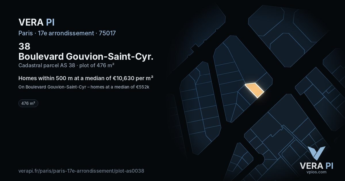 38 Boulevard Gouvion-Saint-Cyr, 17e arrondissement at night – the plot lit, the parcels around coloured by the prices near them