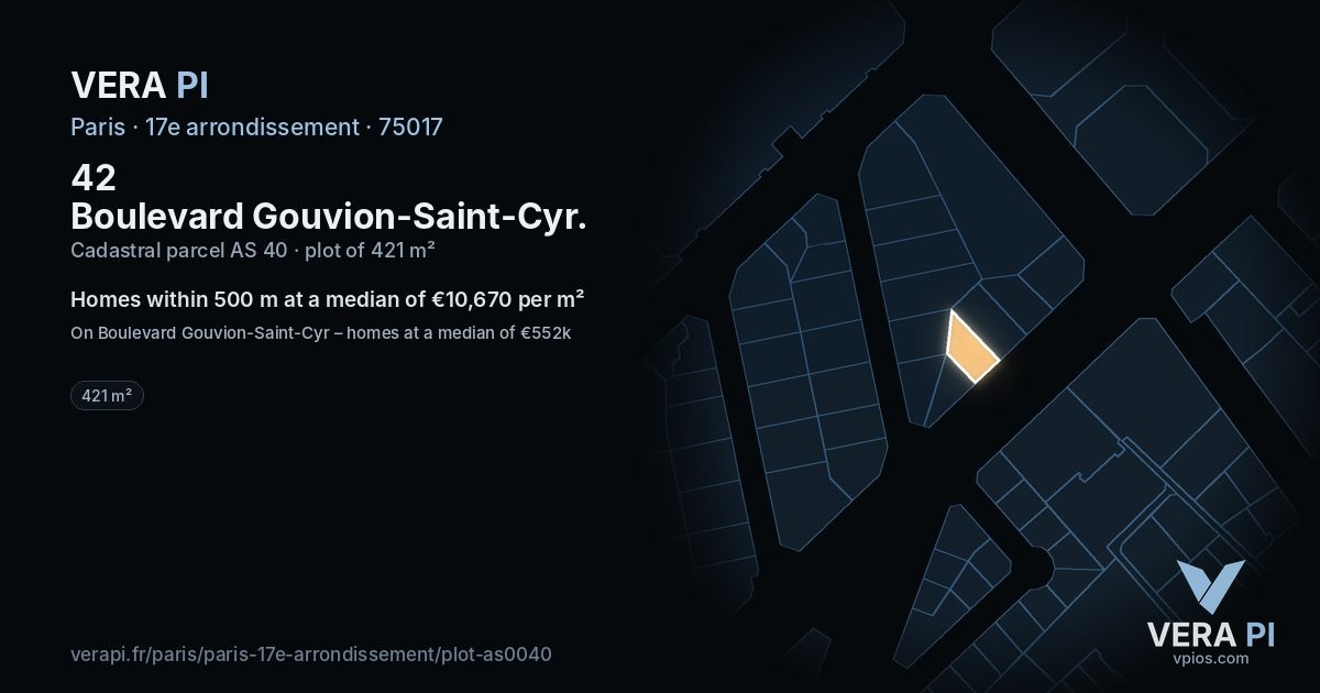 42 Boulevard Gouvion-Saint-Cyr, 17e arrondissement at night – the plot lit, the parcels around coloured by the prices near them