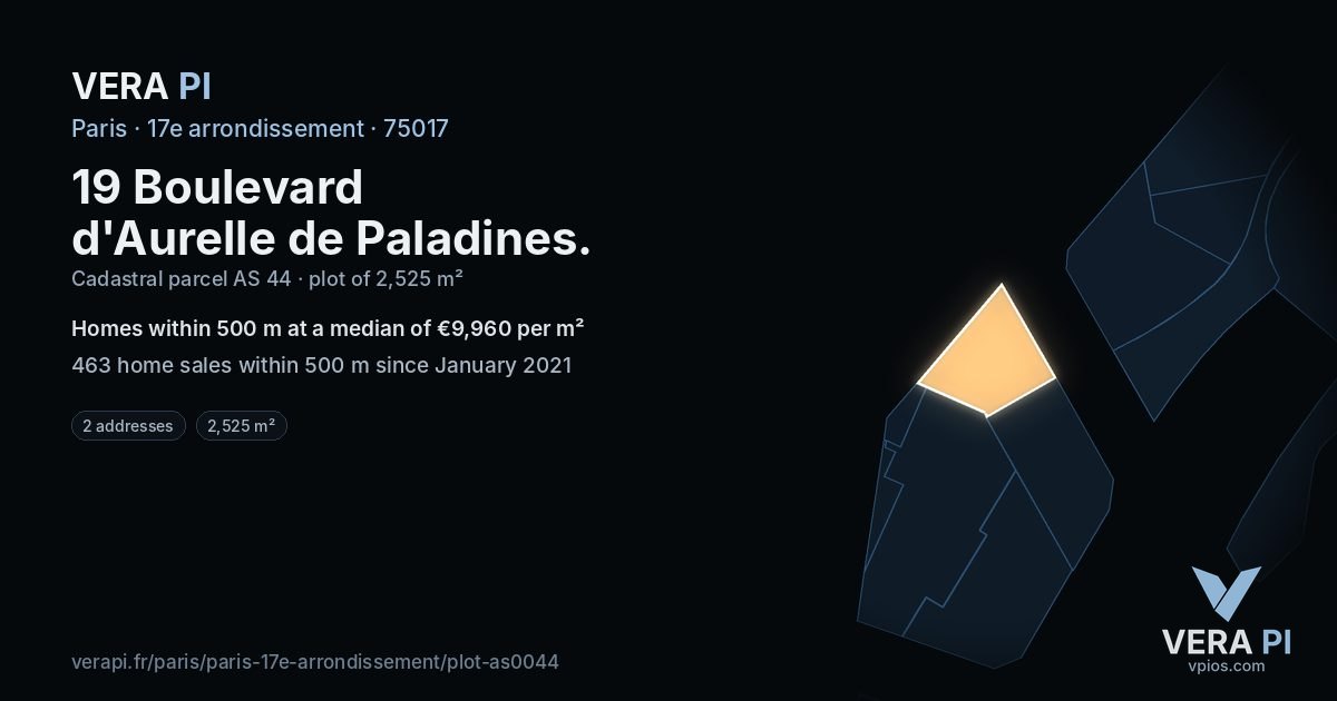 19 Boulevard d'Aurelle de Paladines, 17e arrondissement at night – the plot lit, the parcels around coloured by the prices near them