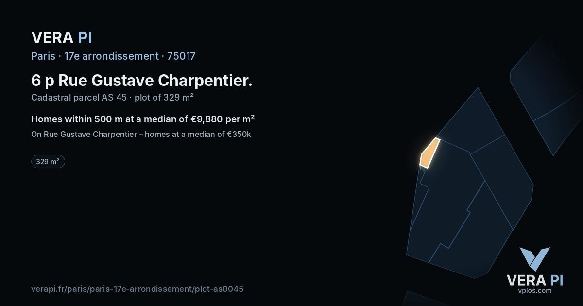 6 p Rue Gustave Charpentier, 17e arrondissement at night – the plot lit, the parcels around coloured by the prices near them