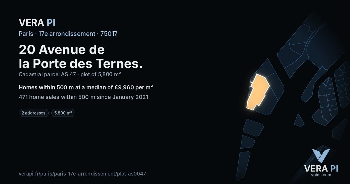 20 Avenue de la Porte des Ternes, 17e arrondissement at night – the plot lit, the parcels around coloured by the prices near them