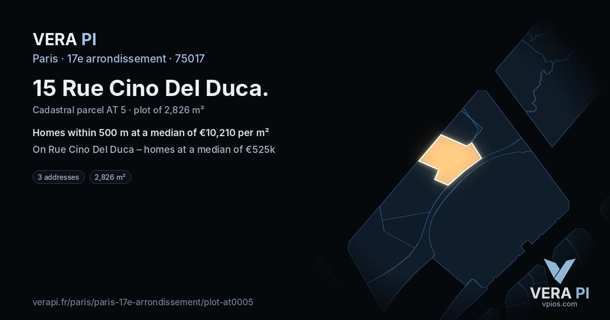 15 Rue Cino Del Duca, 17e arrondissement at night – the plot lit, the parcels around coloured by the prices near them