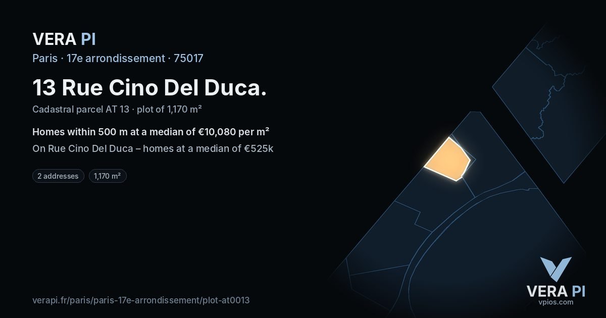 13 Rue Cino Del Duca, 17e arrondissement at night – the plot lit, the parcels around coloured by the prices near them