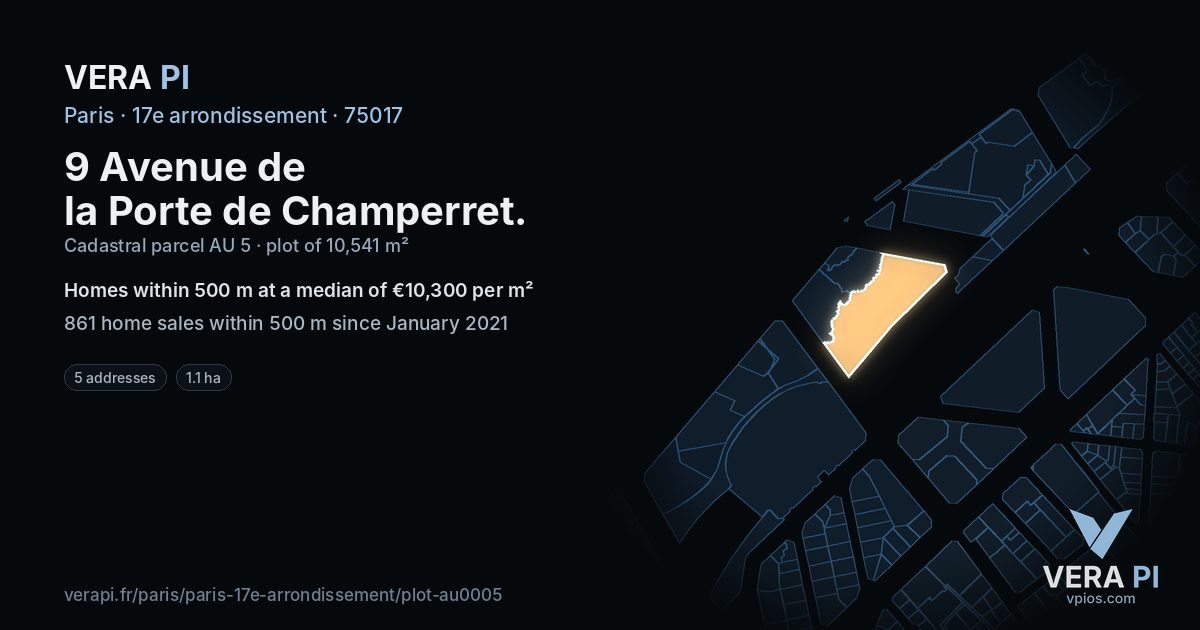 9 Avenue de la Porte de Champerret, 17e arrondissement at night – the plot lit, the parcels around coloured by the prices near them