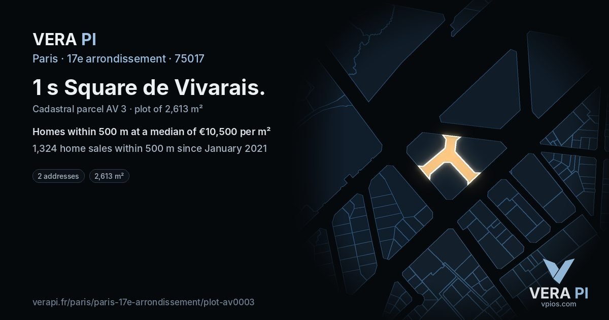 1 s Square de Vivarais, 17e arrondissement at night – the plot lit, the parcels around coloured by the prices near them