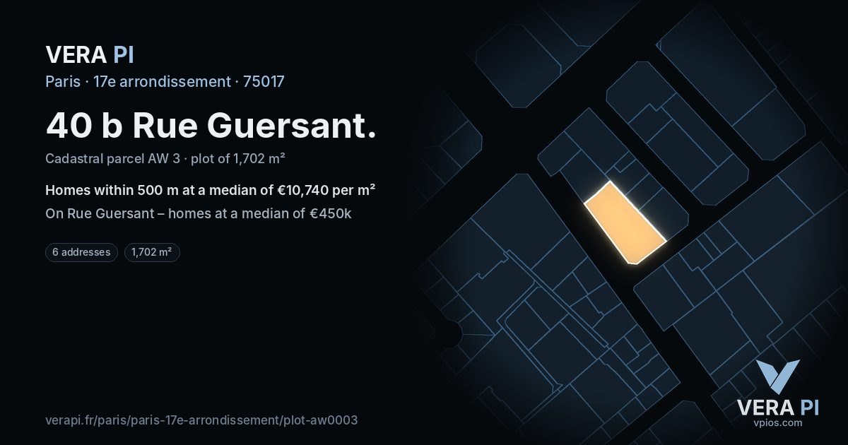 40 b Rue Guersant, 17e arrondissement at night – the plot lit, the parcels around coloured by the prices near them