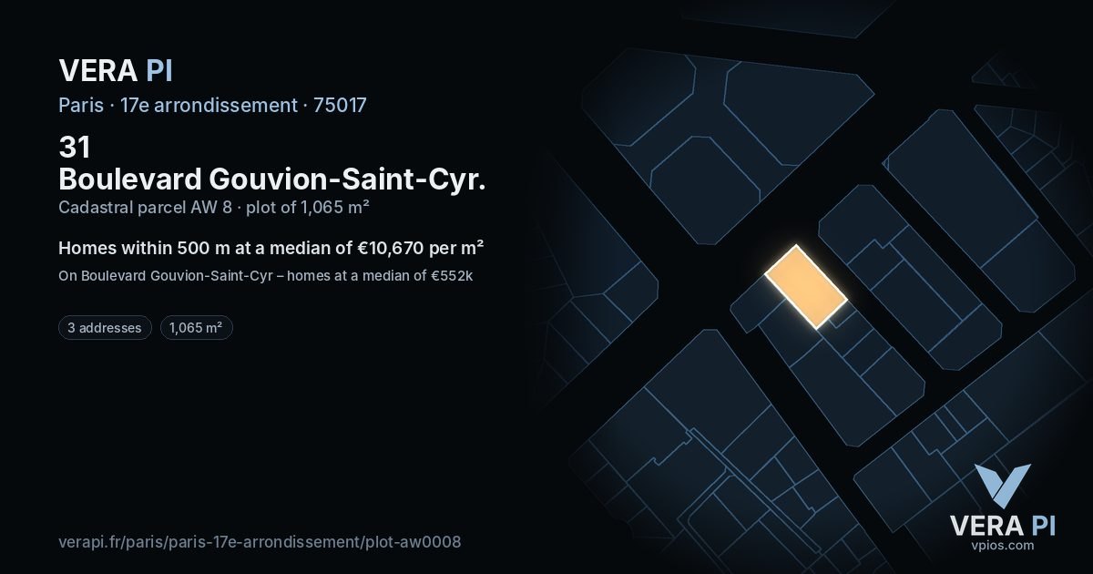 31 Boulevard Gouvion-Saint-Cyr, 17e arrondissement at night – the plot lit, the parcels around coloured by the prices near them