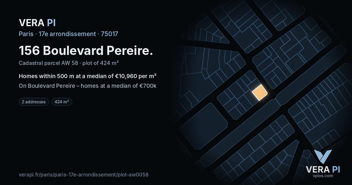 156 Boulevard Pereire, 17e arrondissement at night – the plot lit, the parcels around coloured by the prices near them