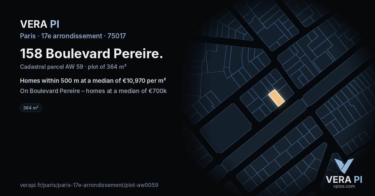 158 Boulevard Pereire, 17e arrondissement at night – the plot lit, the parcels around coloured by the prices near them