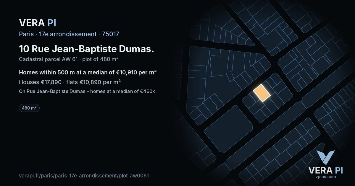 10 Rue Jean-Baptiste Dumas, 17e arrondissement at night – the plot lit, the parcels around coloured by the prices near them