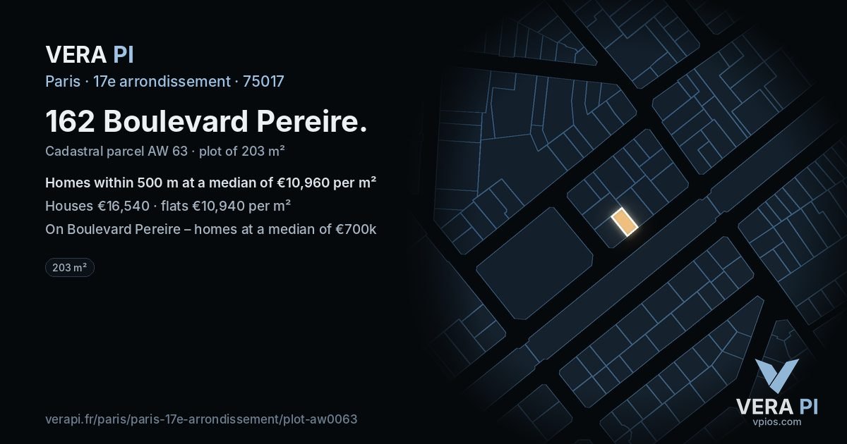162 Boulevard Pereire, 17e arrondissement at night – the plot lit, the parcels around coloured by the prices near them