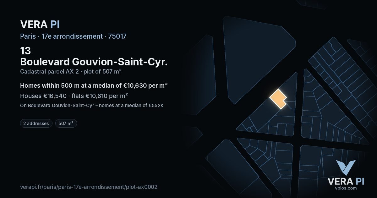 13 Boulevard Gouvion-Saint-Cyr, 17e arrondissement at night – the plot lit, the parcels around coloured by the prices near them