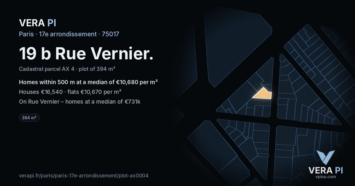 19 b Rue Vernier, 17e arrondissement at night – the plot lit, the parcels around coloured by the prices near them