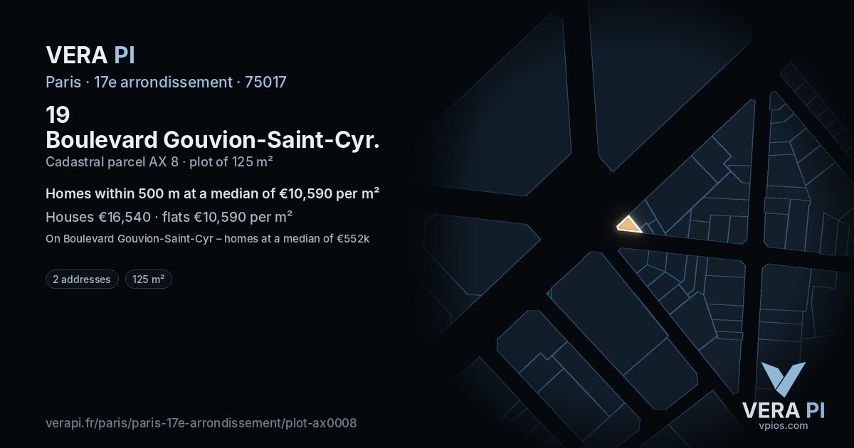19 Boulevard Gouvion-Saint-Cyr, 17e arrondissement at night – the plot lit, the parcels around coloured by the prices near them