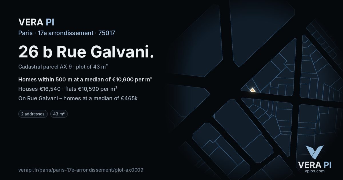 26 b Rue Galvani, 17e arrondissement at night – the plot lit, the parcels around coloured by the prices near them