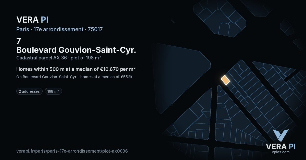 7 Boulevard Gouvion-Saint-Cyr, 17e arrondissement at night – the plot lit, the parcels around coloured by the prices near them