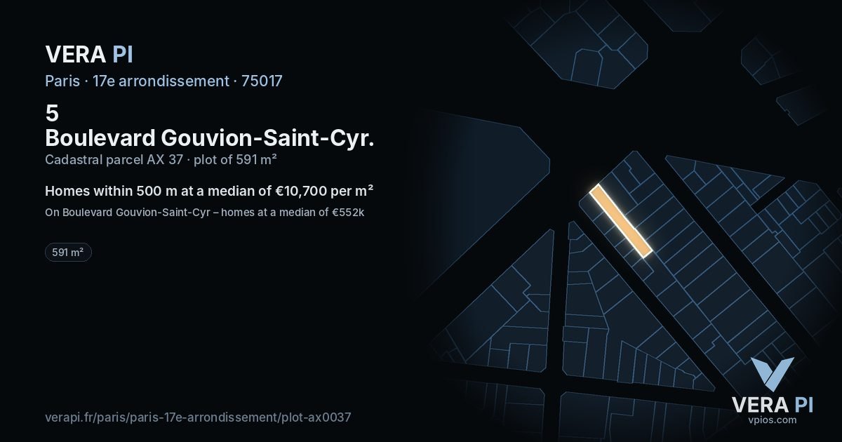 5 Boulevard Gouvion-Saint-Cyr, 17e arrondissement at night – the plot lit, the parcels around coloured by the prices near them