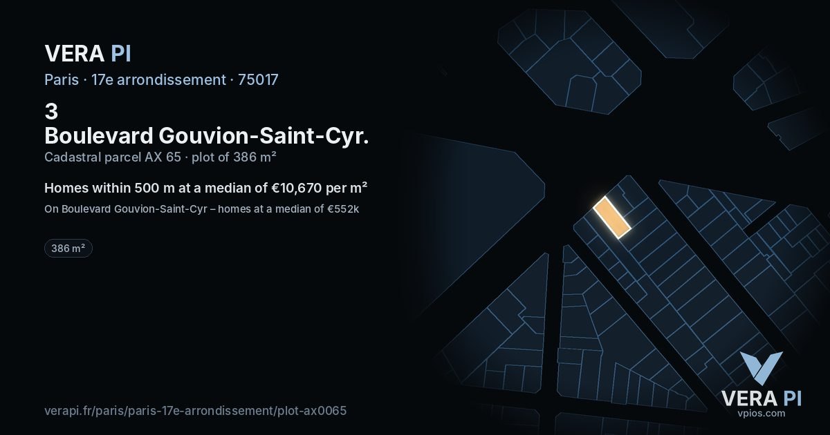 3 Boulevard Gouvion-Saint-Cyr, 17e arrondissement at night – the plot lit, the parcels around coloured by the prices near them
