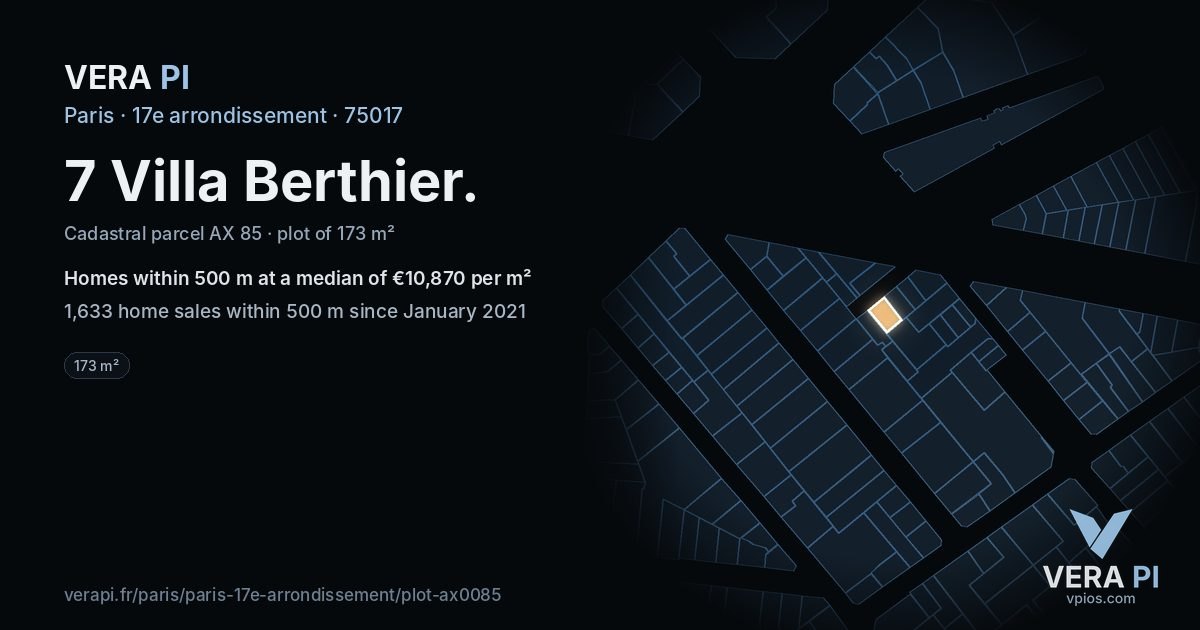 7 Villa Berthier, 17e arrondissement at night – the plot lit, the parcels around coloured by the prices near them