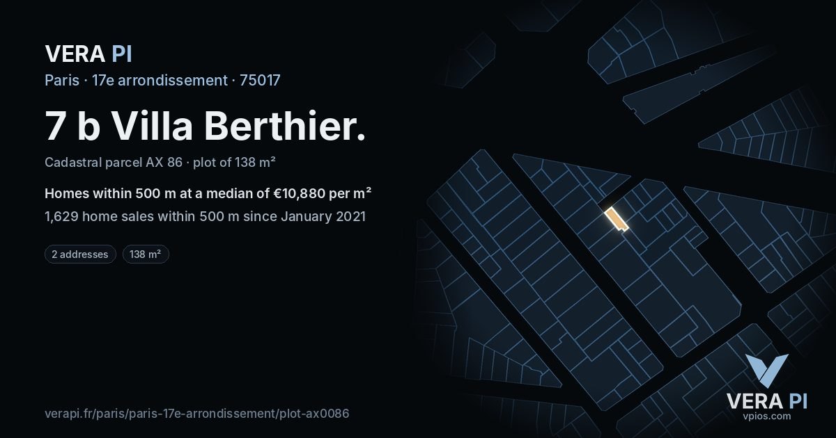 7 b Villa Berthier, 17e arrondissement at night – the plot lit, the parcels around coloured by the prices near them